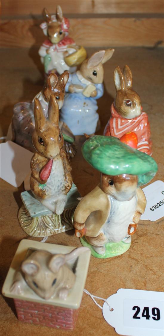 7 Beswick Beatrix Potter figures, Benjamin Bunny, Fierce Bad Rabbit, etc, brown back stamps(-)